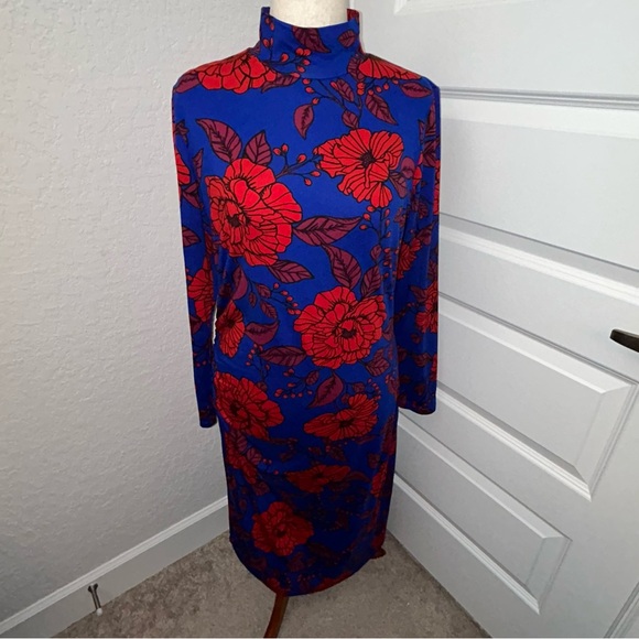 G.I.L.I Got It. Love It. Floral Print Mock Neck Asymmetrical Hem Body Con Dress - Picture 1 of 11